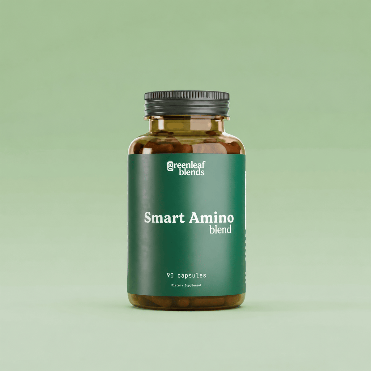 Smart Amino Blend bottle on a sage green background